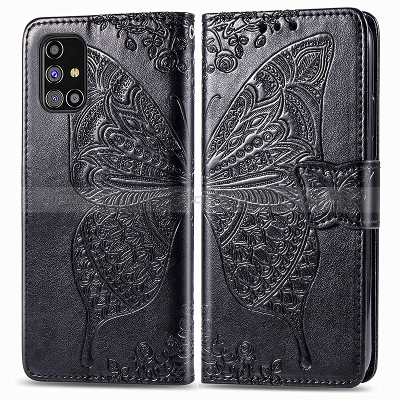 Coque Portefeuille Papillon Livre Cuir Etui Clapet pour Samsung Galaxy M31s Noir Plus