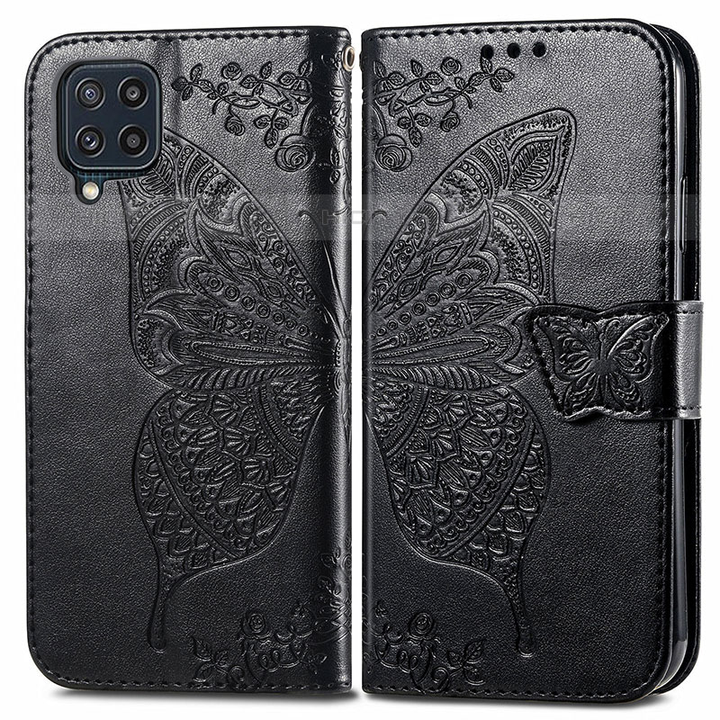 Coque Portefeuille Papillon Livre Cuir Etui Clapet pour Samsung Galaxy M32 4G Noir Plus