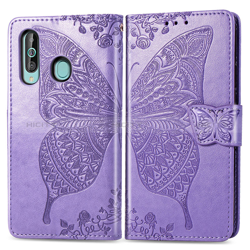 Coque Portefeuille Papillon Livre Cuir Etui Clapet pour Samsung Galaxy M40 Violet Clair Plus