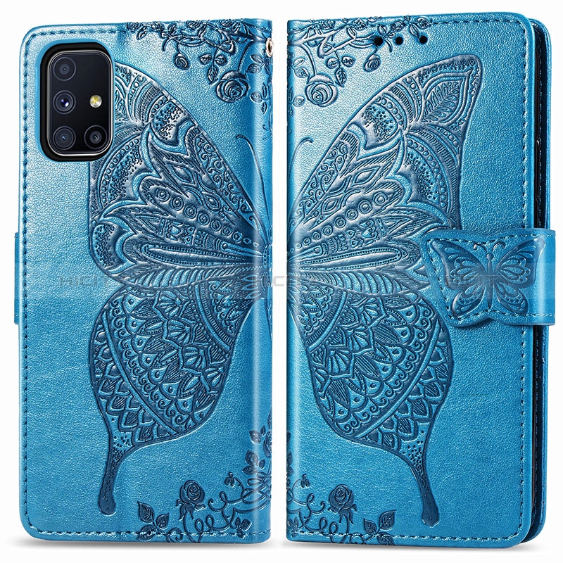 Coque Portefeuille Papillon Livre Cuir Etui Clapet pour Samsung Galaxy M51 Bleu Plus