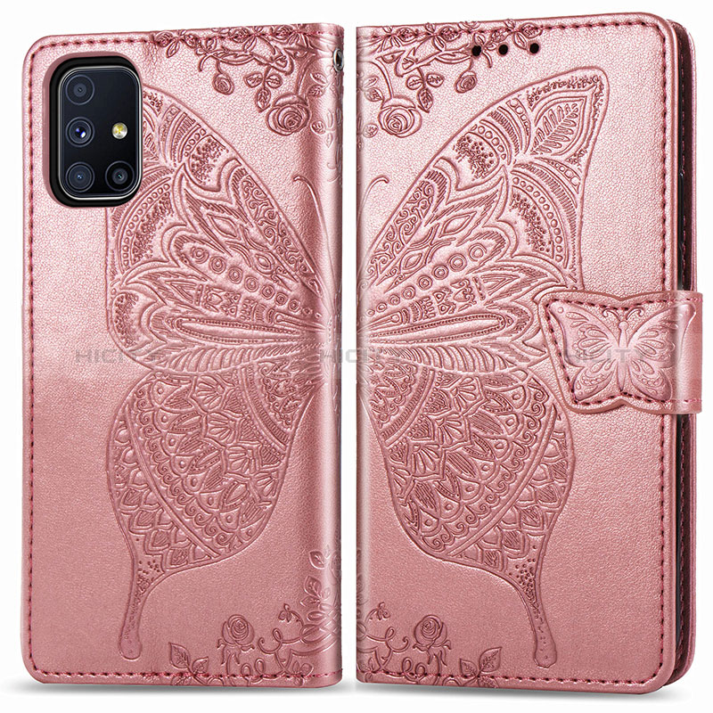 Coque Portefeuille Papillon Livre Cuir Etui Clapet pour Samsung Galaxy M51 Rose Plus