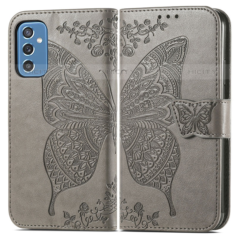 Coque Portefeuille Papillon Livre Cuir Etui Clapet pour Samsung Galaxy M52 5G Gris Plus