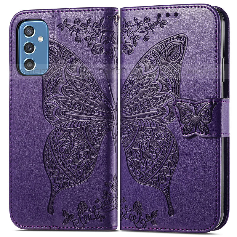 Coque Portefeuille Papillon Livre Cuir Etui Clapet pour Samsung Galaxy M52 5G Violet Plus