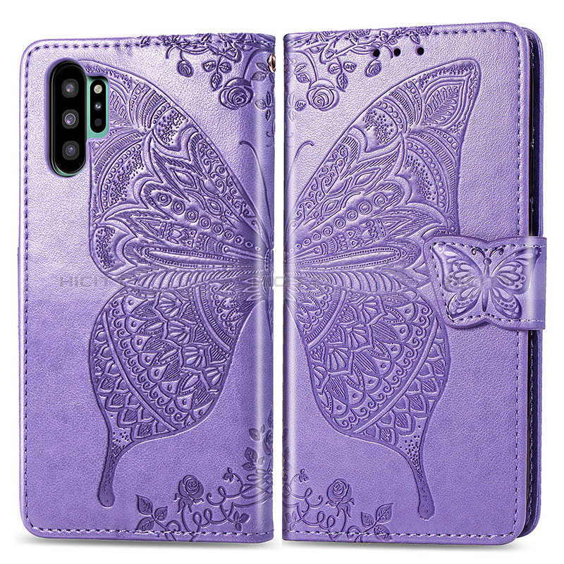 Coque Portefeuille Papillon Livre Cuir Etui Clapet pour Samsung Galaxy Note 10 Plus 5G Violet Clair Plus