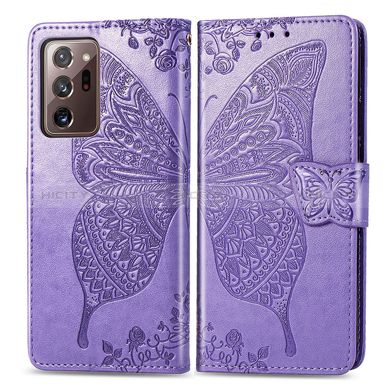 Coque Portefeuille Papillon Livre Cuir Etui Clapet pour Samsung Galaxy Note 20 Ultra 5G Violet Clair Plus
