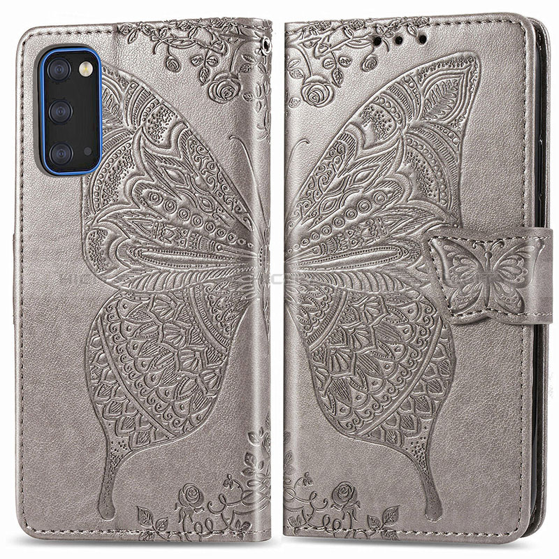 Coque Portefeuille Papillon Livre Cuir Etui Clapet pour Samsung Galaxy S20 5G Gris Plus