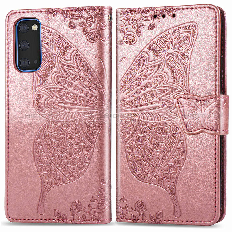 Coque Portefeuille Papillon Livre Cuir Etui Clapet pour Samsung Galaxy S20 5G Rose Plus