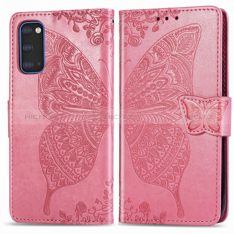 Coque Portefeuille Papillon Livre Cuir Etui Clapet pour Samsung Galaxy S20 5G Rose Rouge Plus