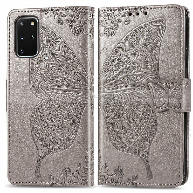 Coque Portefeuille Papillon Livre Cuir Etui Clapet pour Samsung Galaxy S20 Plus 5G Gris Plus