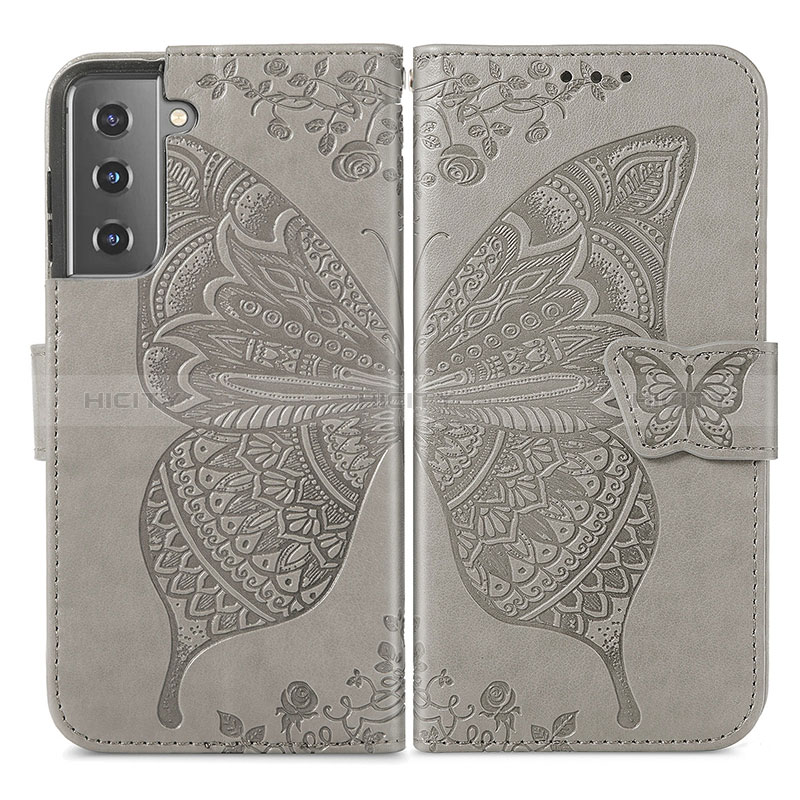 Coque Portefeuille Papillon Livre Cuir Etui Clapet pour Samsung Galaxy S24 5G Gris Plus