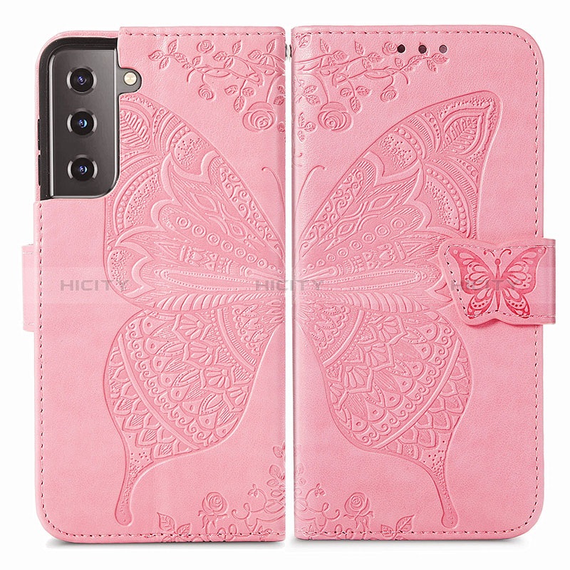 Coque Portefeuille Papillon Livre Cuir Etui Clapet pour Samsung Galaxy S24 5G Rose Rouge Plus