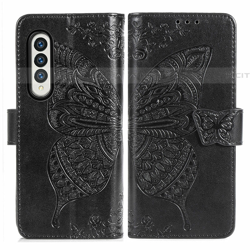 Coque Portefeuille Papillon Livre Cuir Etui Clapet pour Samsung Galaxy Z Fold4 5G Noir Plus