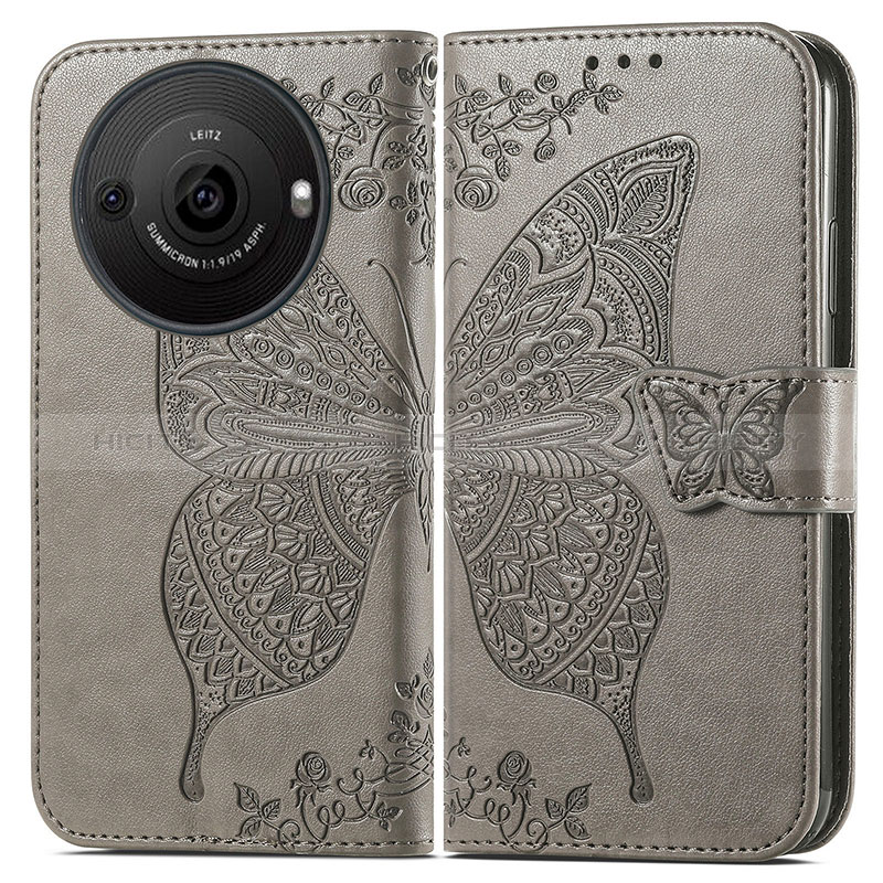 Coque Portefeuille Papillon Livre Cuir Etui Clapet pour Sharp Aquos R8s Pro Gris Plus