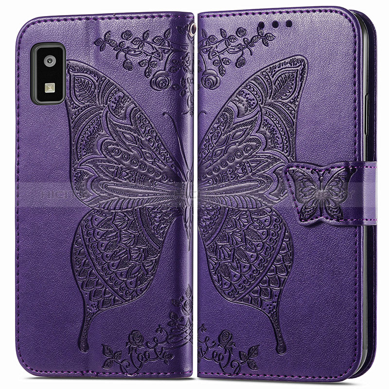 Coque Portefeuille Papillon Livre Cuir Etui Clapet pour Sharp Aquos wish3 Violet Plus