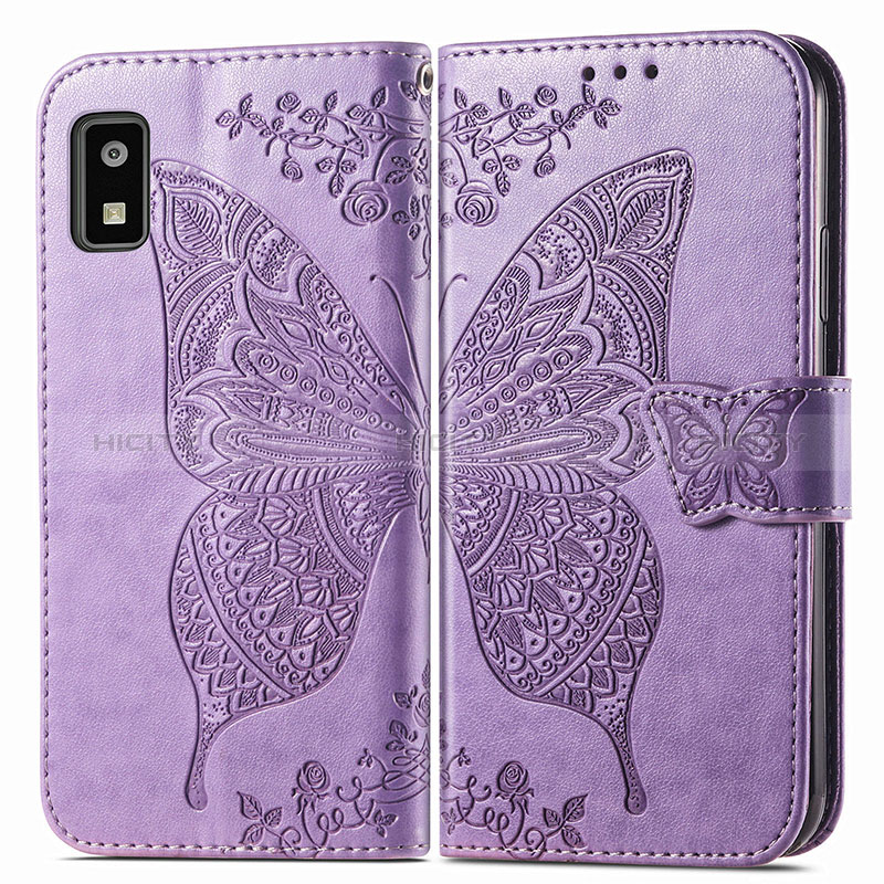 Coque Portefeuille Papillon Livre Cuir Etui Clapet pour Sharp Aquos wish3 Violet Clair Plus