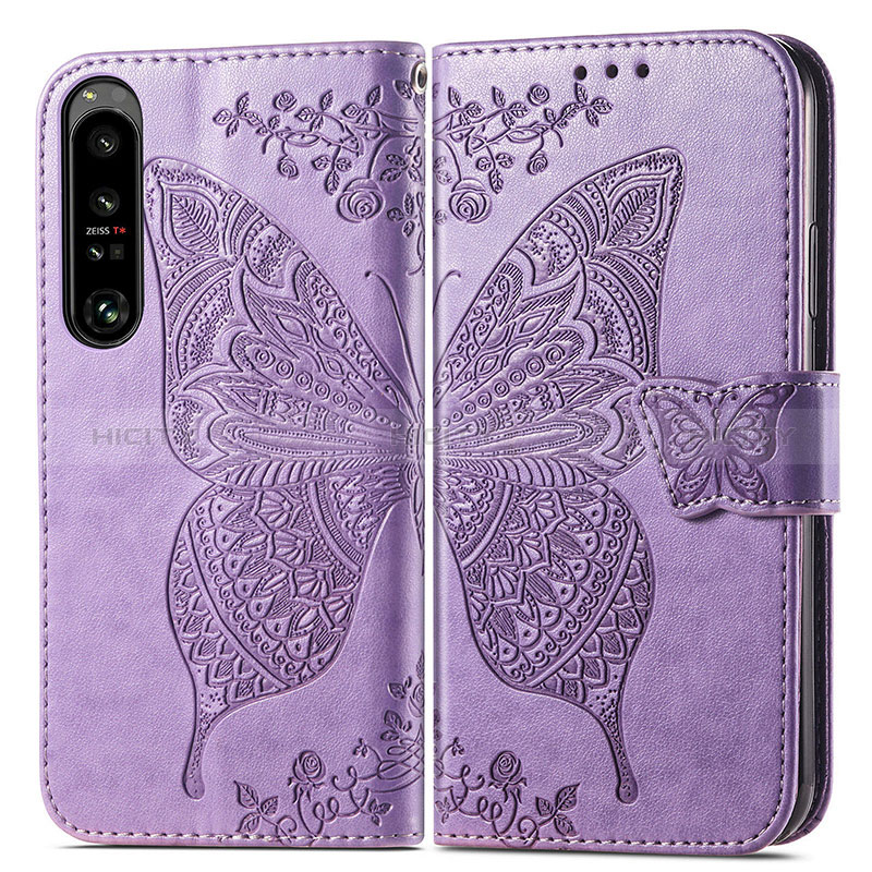 Coque Portefeuille Papillon Livre Cuir Etui Clapet pour Sony Xperia 1 IV Violet Clair Plus