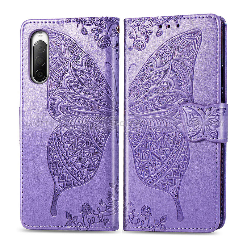 Coque Portefeuille Papillon Livre Cuir Etui Clapet pour Sony Xperia 10 II Violet Clair Plus