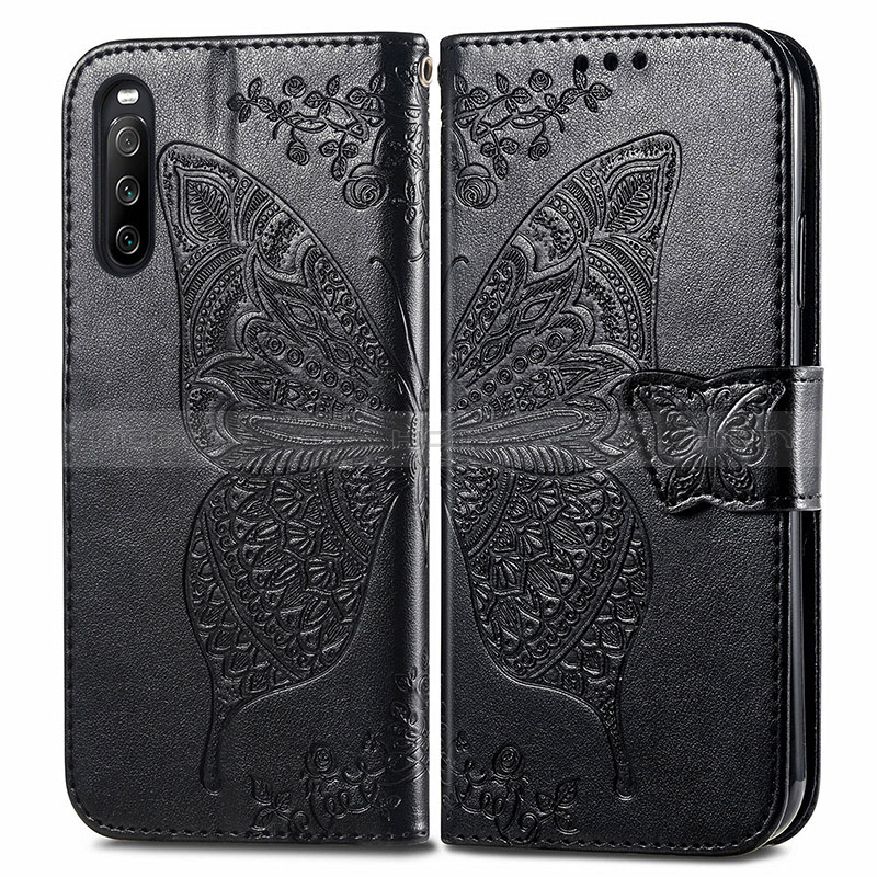 Coque Portefeuille Papillon Livre Cuir Etui Clapet pour Sony Xperia 10 III SO-52B Noir Plus