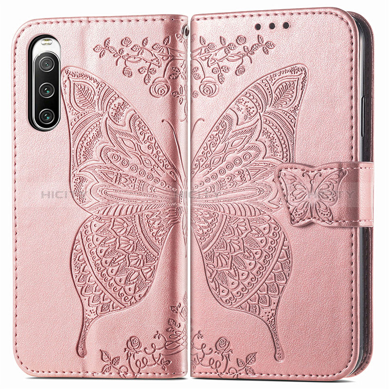 Coque Portefeuille Papillon Livre Cuir Etui Clapet pour Sony Xperia 10 V Rose Plus