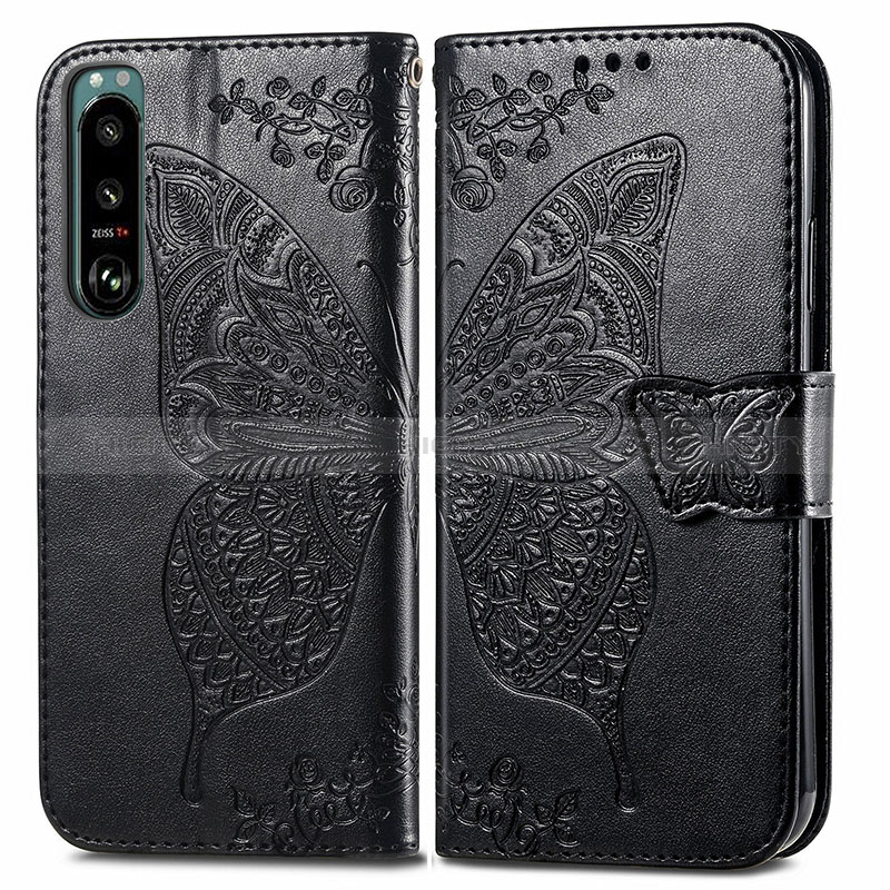 Coque Portefeuille Papillon Livre Cuir Etui Clapet pour Sony Xperia 5 IV Noir Plus