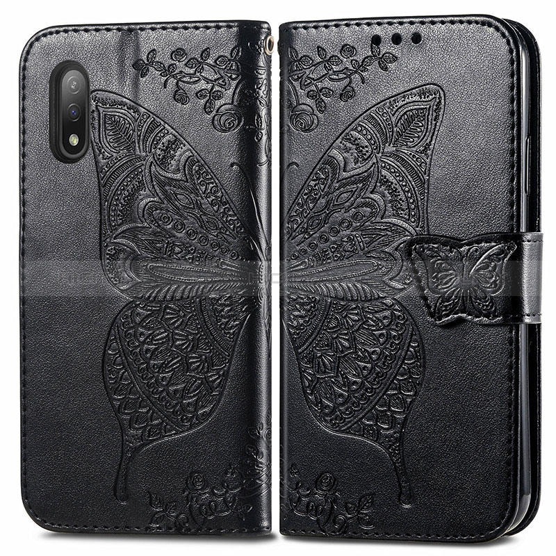 Coque Portefeuille Papillon Livre Cuir Etui Clapet pour Sony Xperia Ace II Noir Plus