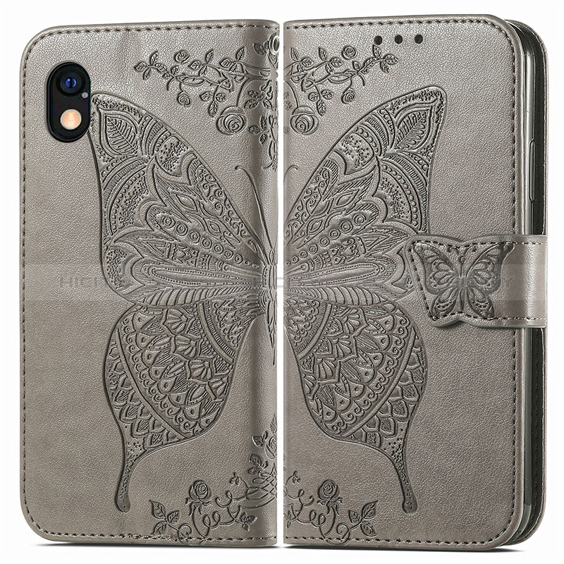 Coque Portefeuille Papillon Livre Cuir Etui Clapet pour Sony Xperia Ace III Gris Plus