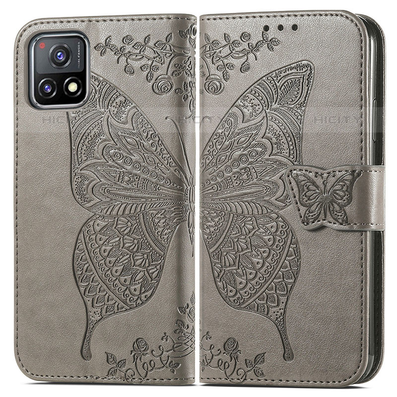 Coque Portefeuille Papillon Livre Cuir Etui Clapet pour Vivo iQOO U3x 5G Gris Plus