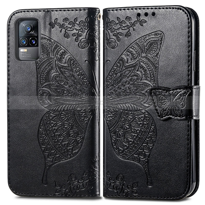 Coque Portefeuille Papillon Livre Cuir Etui Clapet pour Vivo V21e 4G Noir Plus