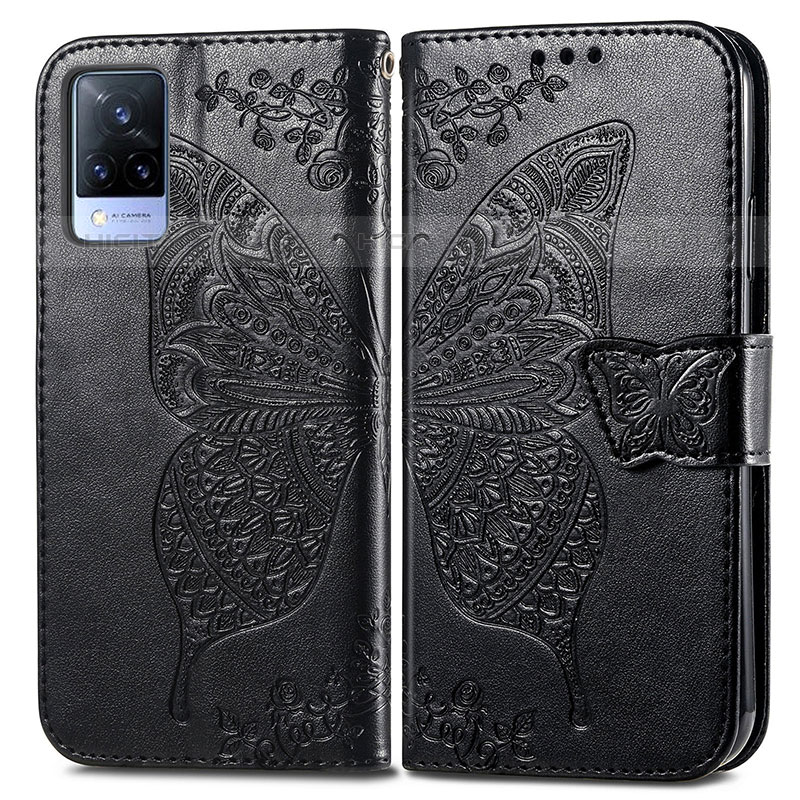 Coque Portefeuille Papillon Livre Cuir Etui Clapet pour Vivo V21s 5G Noir Plus