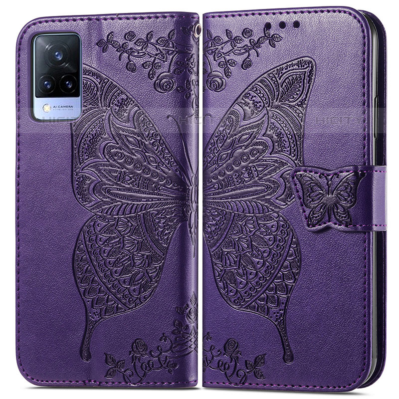 Coque Portefeuille Papillon Livre Cuir Etui Clapet pour Vivo V21s 5G Plus