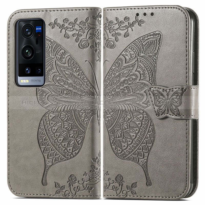 Coque Portefeuille Papillon Livre Cuir Etui Clapet pour Vivo X60 Pro+ Plus 5G Gris Plus