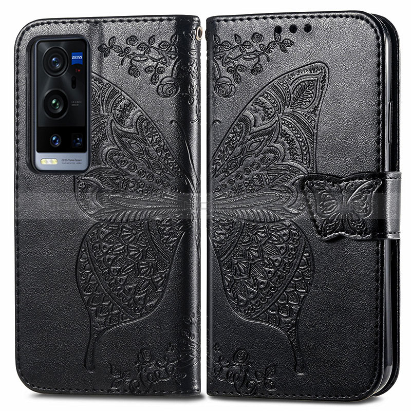 Coque Portefeuille Papillon Livre Cuir Etui Clapet pour Vivo X60 Pro+ Plus 5G Noir Plus