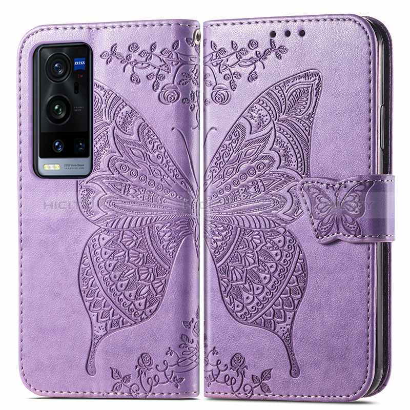 Coque Portefeuille Papillon Livre Cuir Etui Clapet pour Vivo X60 Pro+ Plus 5G Violet Clair Plus