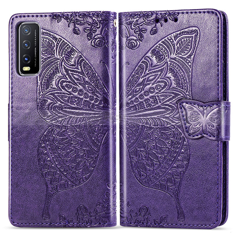 Coque Portefeuille Papillon Livre Cuir Etui Clapet pour Vivo Y12G Plus