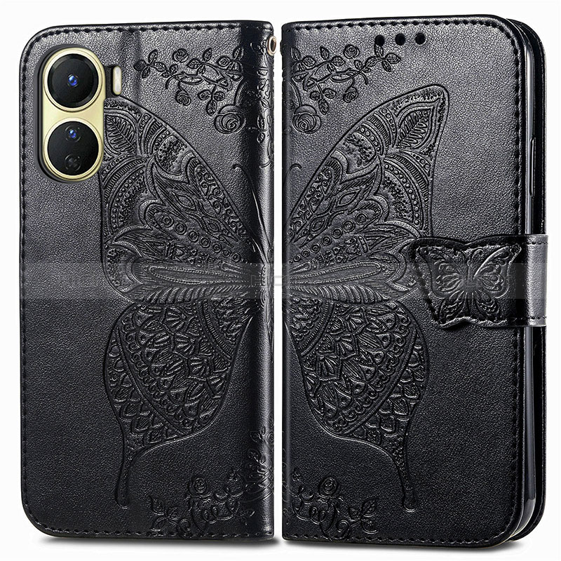 Coque Portefeuille Papillon Livre Cuir Etui Clapet pour Vivo Y16 Noir Plus