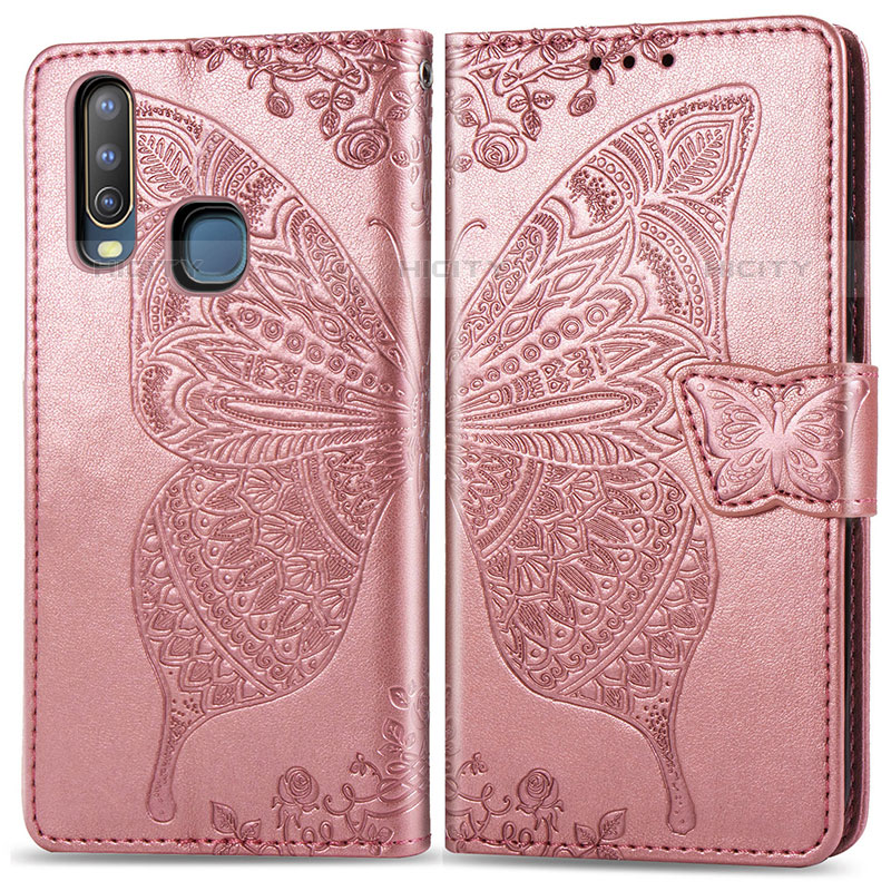 Coque Portefeuille Papillon Livre Cuir Etui Clapet pour Vivo Y17 Rose Plus