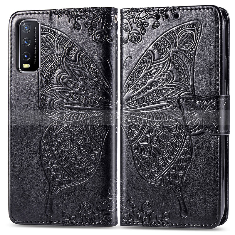 Coque Portefeuille Papillon Livre Cuir Etui Clapet pour Vivo Y20s G Noir Plus