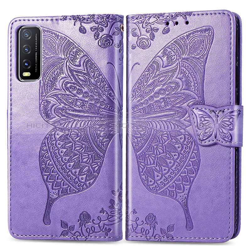 Coque Portefeuille Papillon Livre Cuir Etui Clapet pour Vivo Y20s G Violet Clair Plus