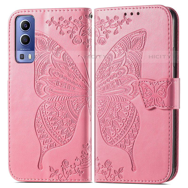 Coque Portefeuille Papillon Livre Cuir Etui Clapet pour Vivo Y52 5G Rose Rouge Plus