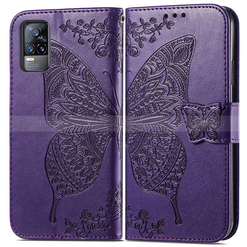 Coque Portefeuille Papillon Livre Cuir Etui Clapet pour Vivo Y73 (2021) Violet Plus