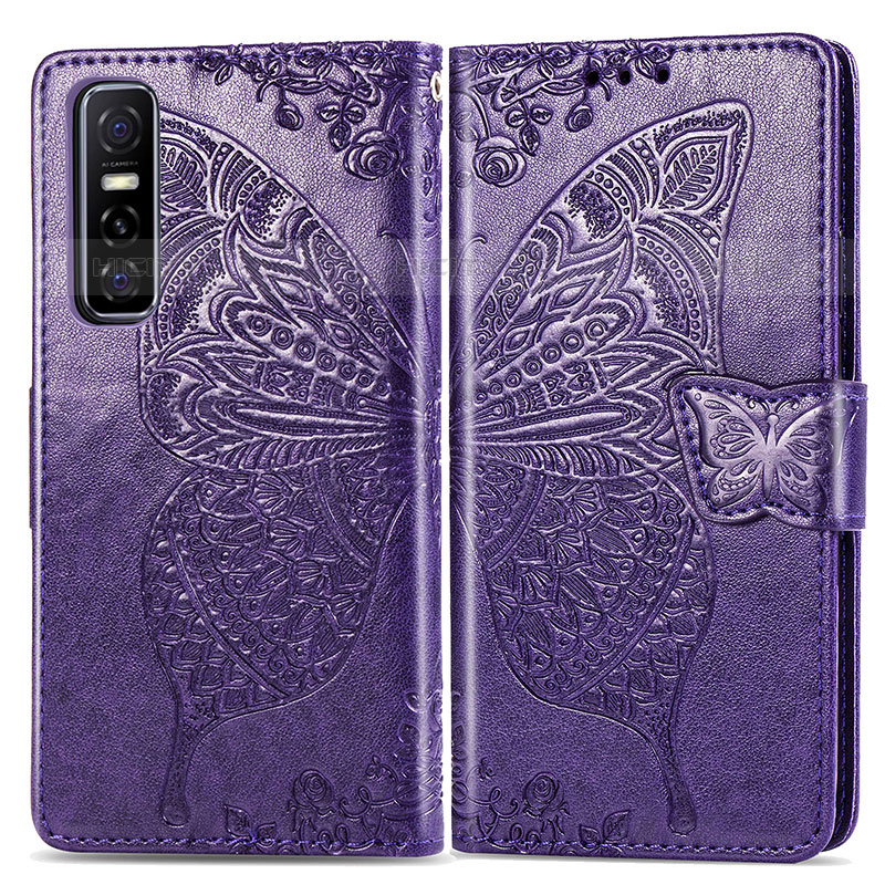 Coque Portefeuille Papillon Livre Cuir Etui Clapet pour Vivo Y73s 5G Plus