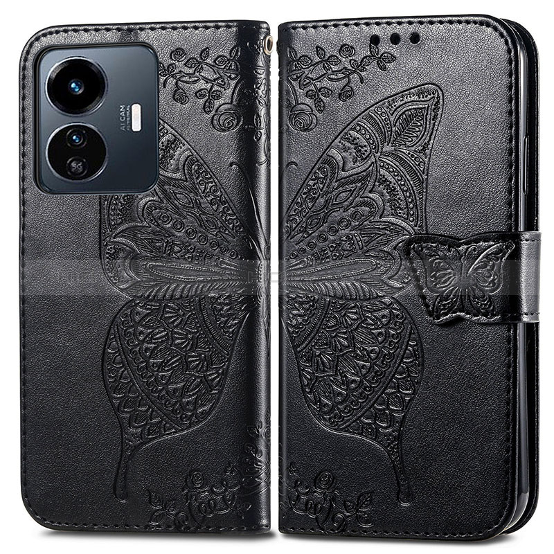 Coque Portefeuille Papillon Livre Cuir Etui Clapet pour Vivo Y77 5G Noir Plus