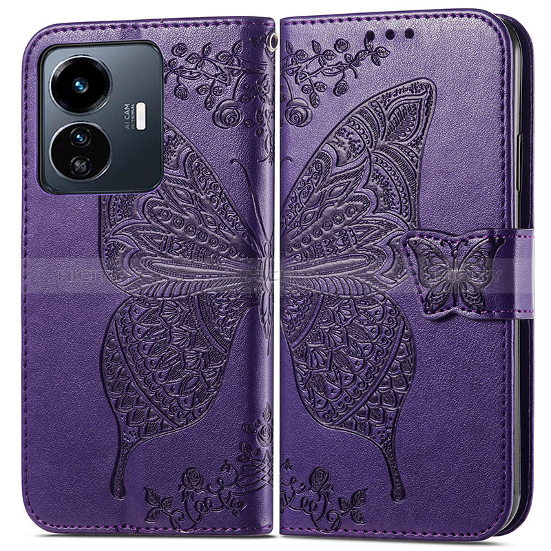 Coque Portefeuille Papillon Livre Cuir Etui Clapet pour Vivo Y77e 5G Plus