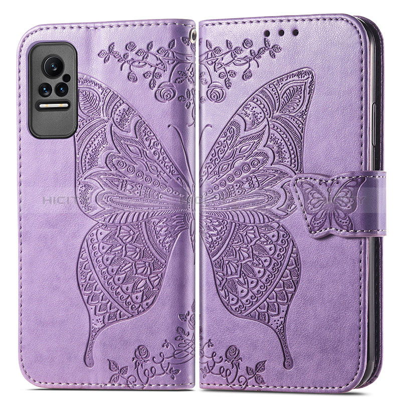 Coque Portefeuille Papillon Livre Cuir Etui Clapet pour Xiaomi Civi 1S 5G Violet Clair Plus