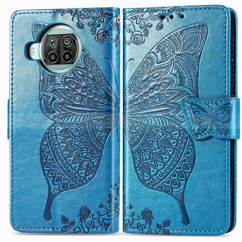 Coque Portefeuille Papillon Livre Cuir Etui Clapet pour Xiaomi Mi 10i 5G Bleu Plus