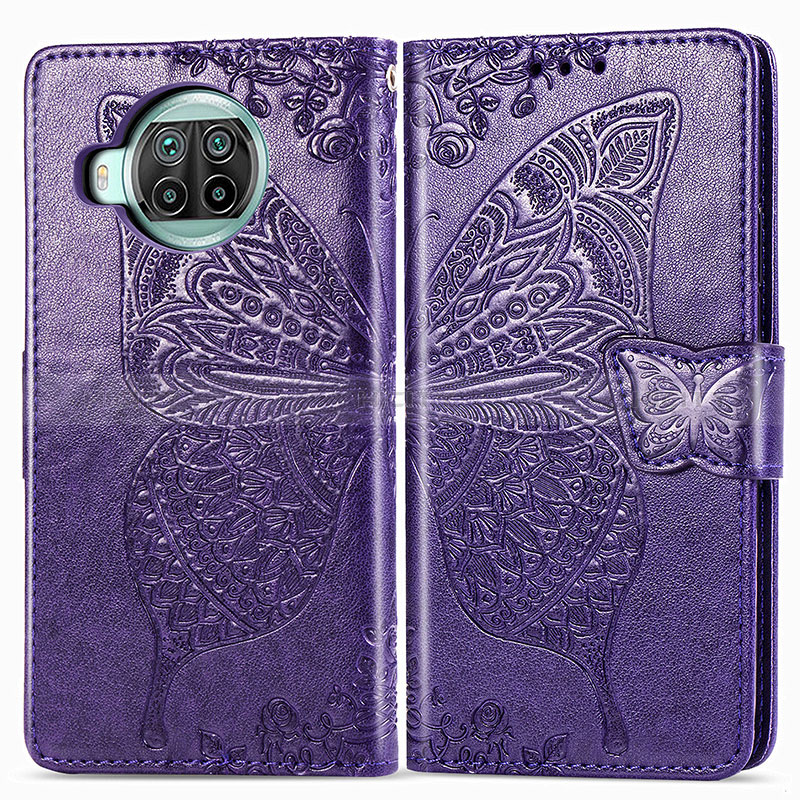 Coque Portefeuille Papillon Livre Cuir Etui Clapet pour Xiaomi Mi 10i 5G Violet Plus