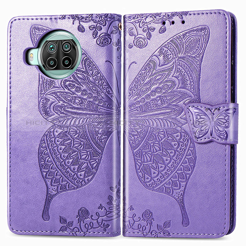 Coque Portefeuille Papillon Livre Cuir Etui Clapet pour Xiaomi Mi 10i 5G Violet Clair Plus