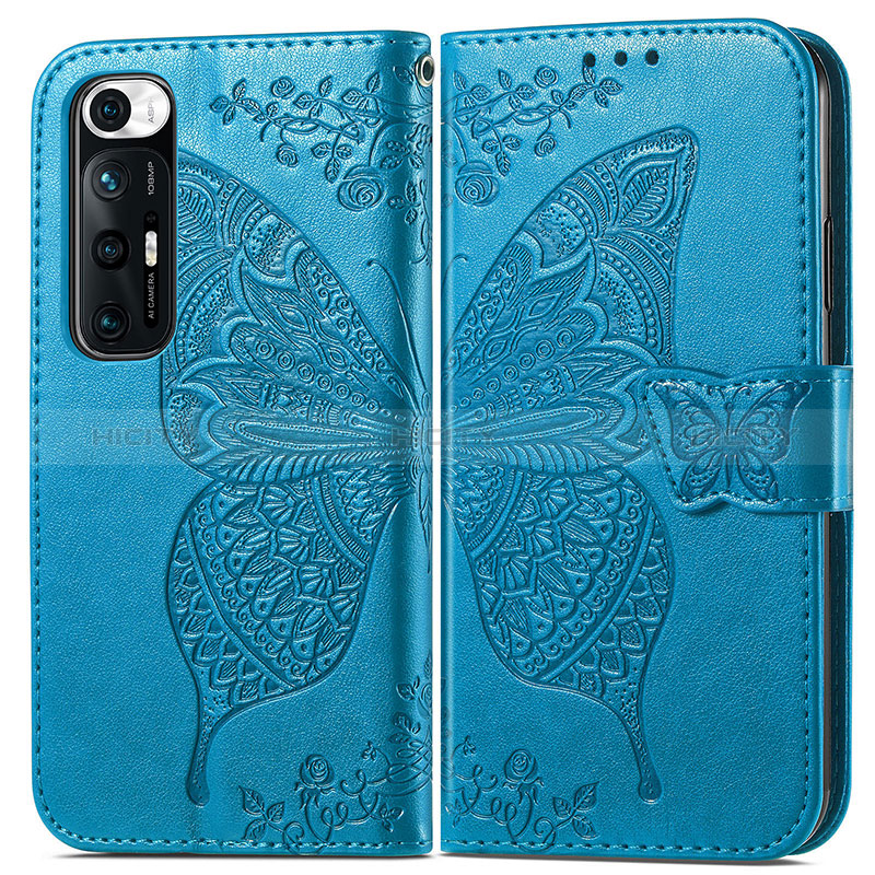 Coque Portefeuille Papillon Livre Cuir Etui Clapet pour Xiaomi Mi 10S 5G Bleu Plus