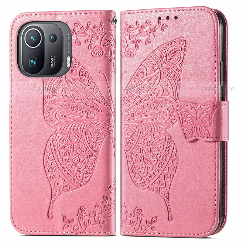 Coque Portefeuille Papillon Livre Cuir Etui Clapet pour Xiaomi Mi 11 Pro 5G Rose Rouge Plus