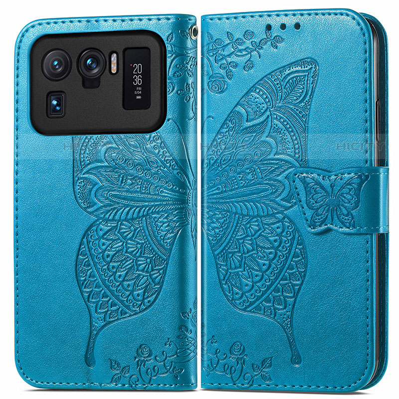 Coque Portefeuille Papillon Livre Cuir Etui Clapet pour Xiaomi Mi 11 Ultra 5G Bleu Plus